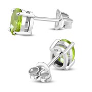 5x7mm Oval Prong-Set Peridot Stone Sterling Silver Stud Earrings - e446